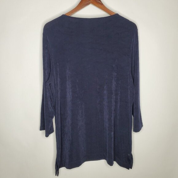 Chicos Travelers Womens Cut Out Beaded Shoulder Tunic Top Size 3 US XL Slinky - Picture 5 of 11